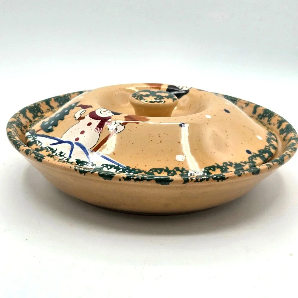 Snowman Pie Dish Plate with Lid LTD‎ Cmmodities 2c Piece Stoneware